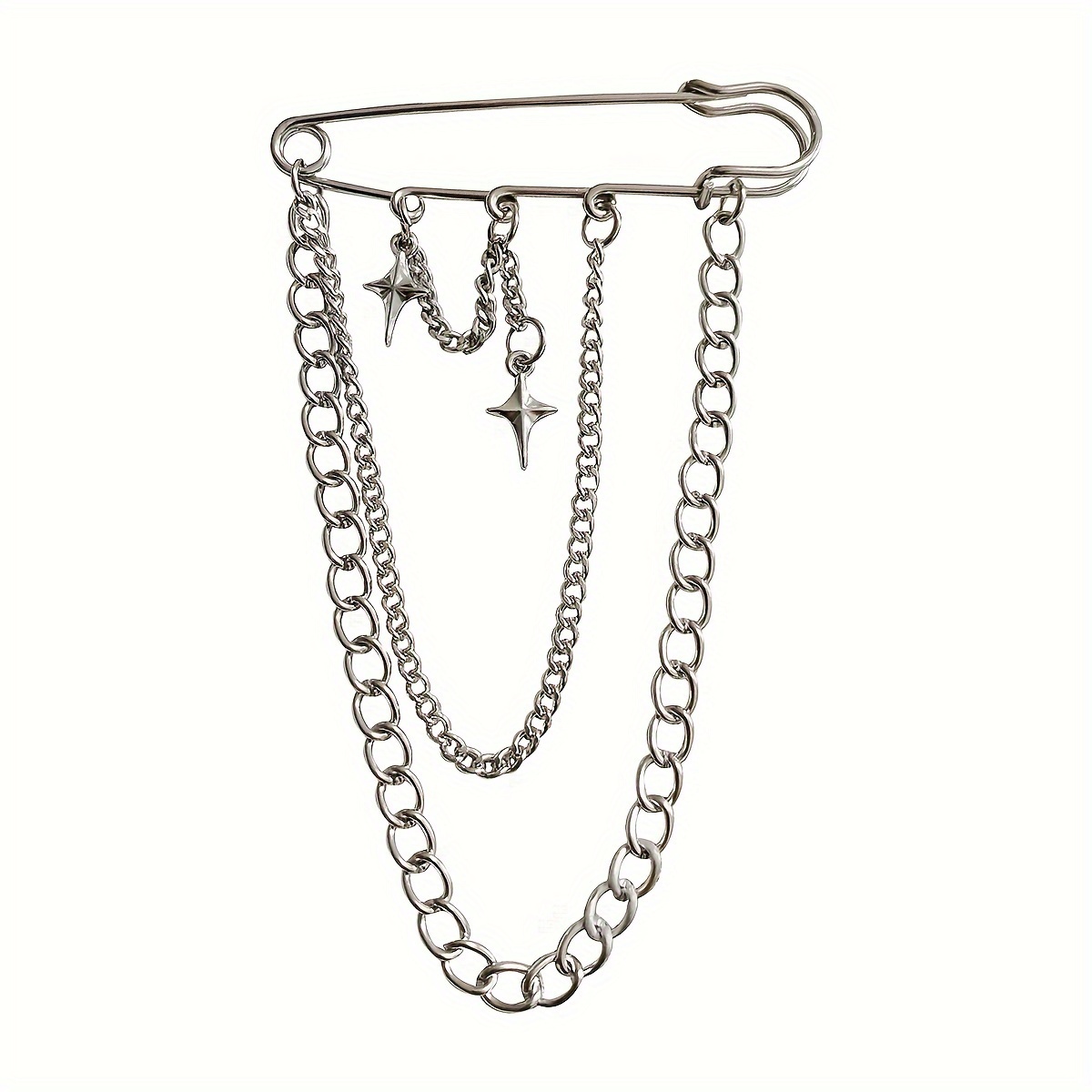 

Double-layered & Star Chain Brooch Pin For Men - Punk Fashion Alloy Accessory