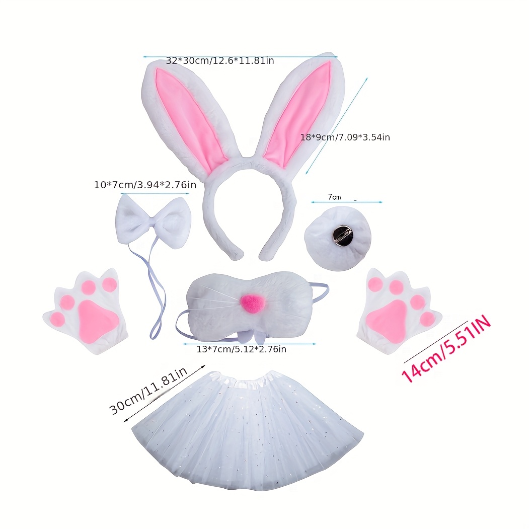 TEMU Easter Bunny Costume Set With Plush Ear Headbands And Tulle Dress - Perfect For Halloween, Masquerade Balls And Photo Props, Festive Attire,
