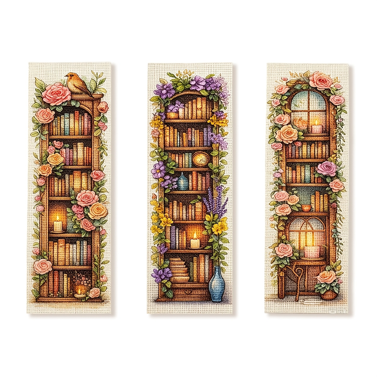 TEMU 11-carat Printed Cross- Bookmark Set Retro Vine Bookshelf Theme Embroidery Material Bag Beginner Reading Bookmark Gift For Teachers Unique