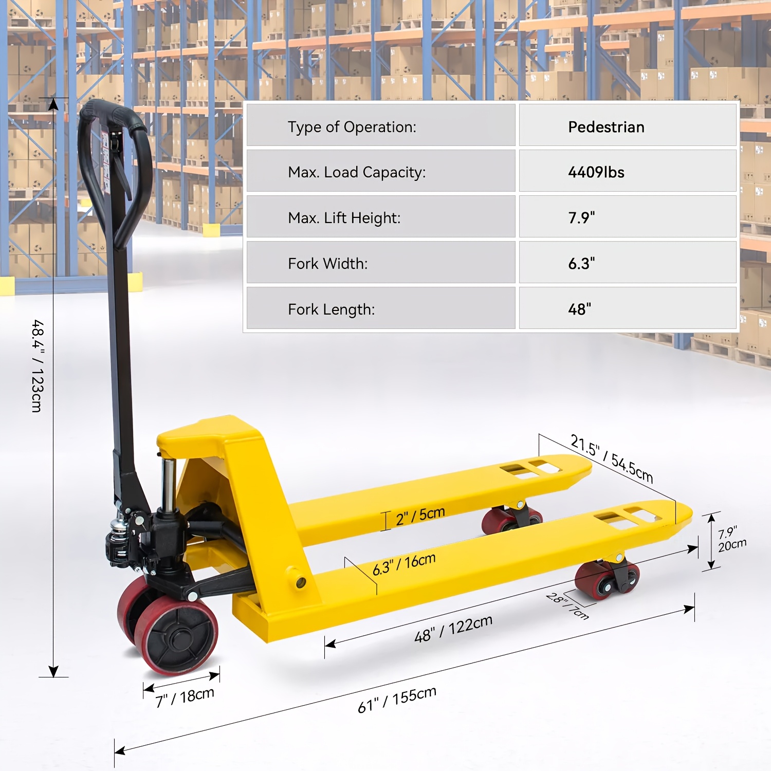 4400lbs manual   with hydraulic   duty   hand forklift suitable for   moving furniture refrigerator epoxy coated reinforced forks pu wheels Product details 1