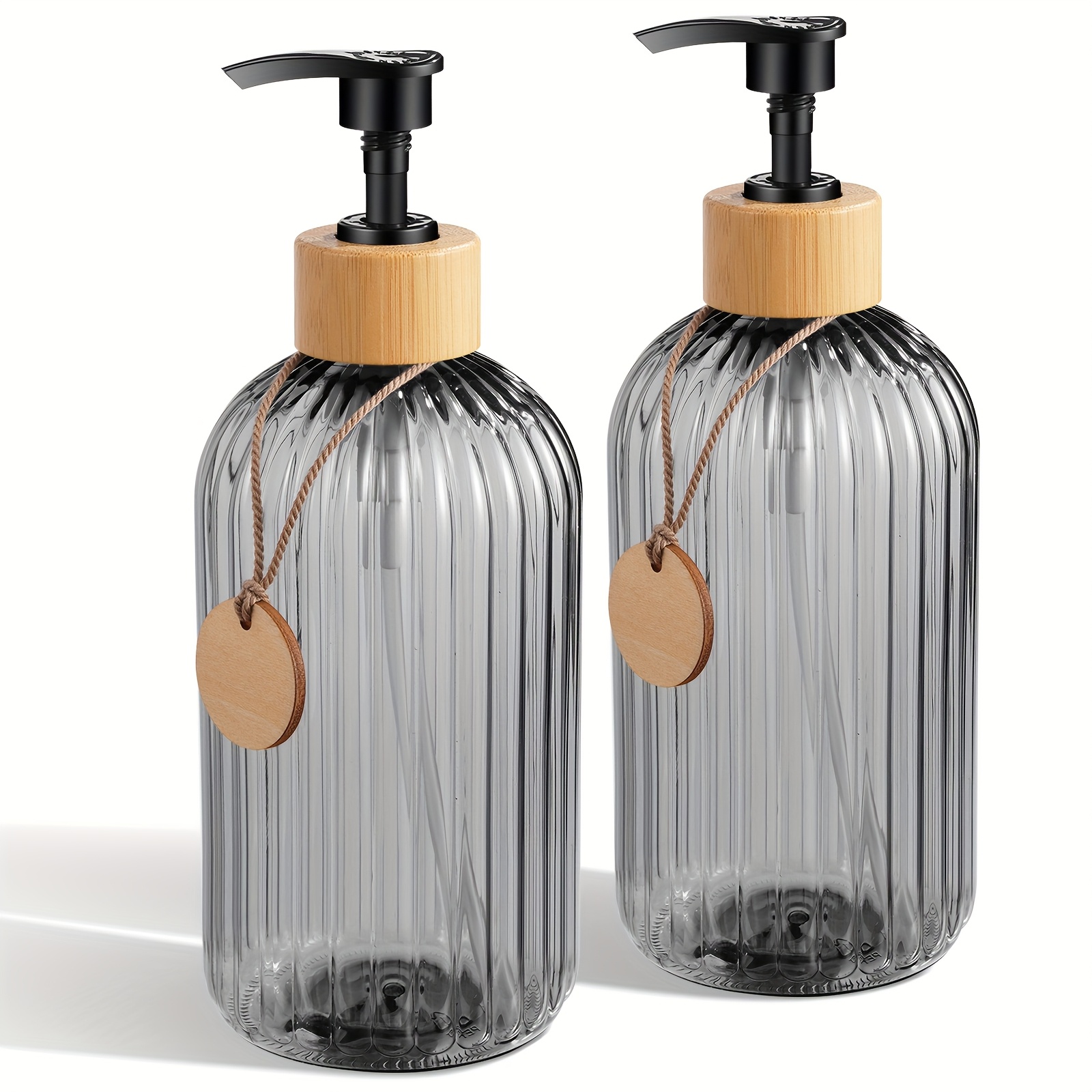 Gaonly 16.9oz Grey Transparent Soap Dispenser With Bamboo Pump - Refillable Plastic Bottle, Vertical For Kitchen & Bathroom, High-quality Hand Soap, Dish Soap, Lotion Pump Bottle