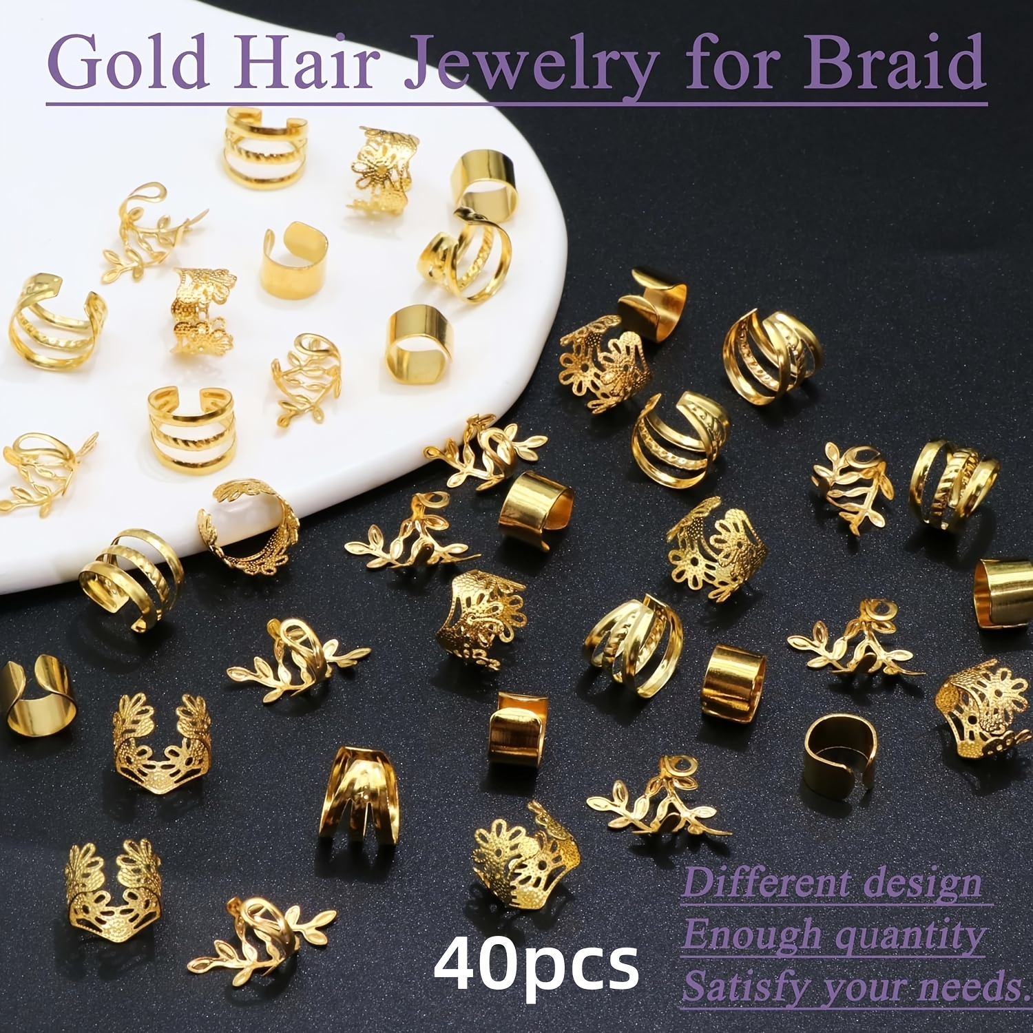 Image of 40pcs Hair Jewelry For Braids Multi Style Hair Cuffs Adjustable Braid Jewelry Loc Dreadlock Accessories For Women And