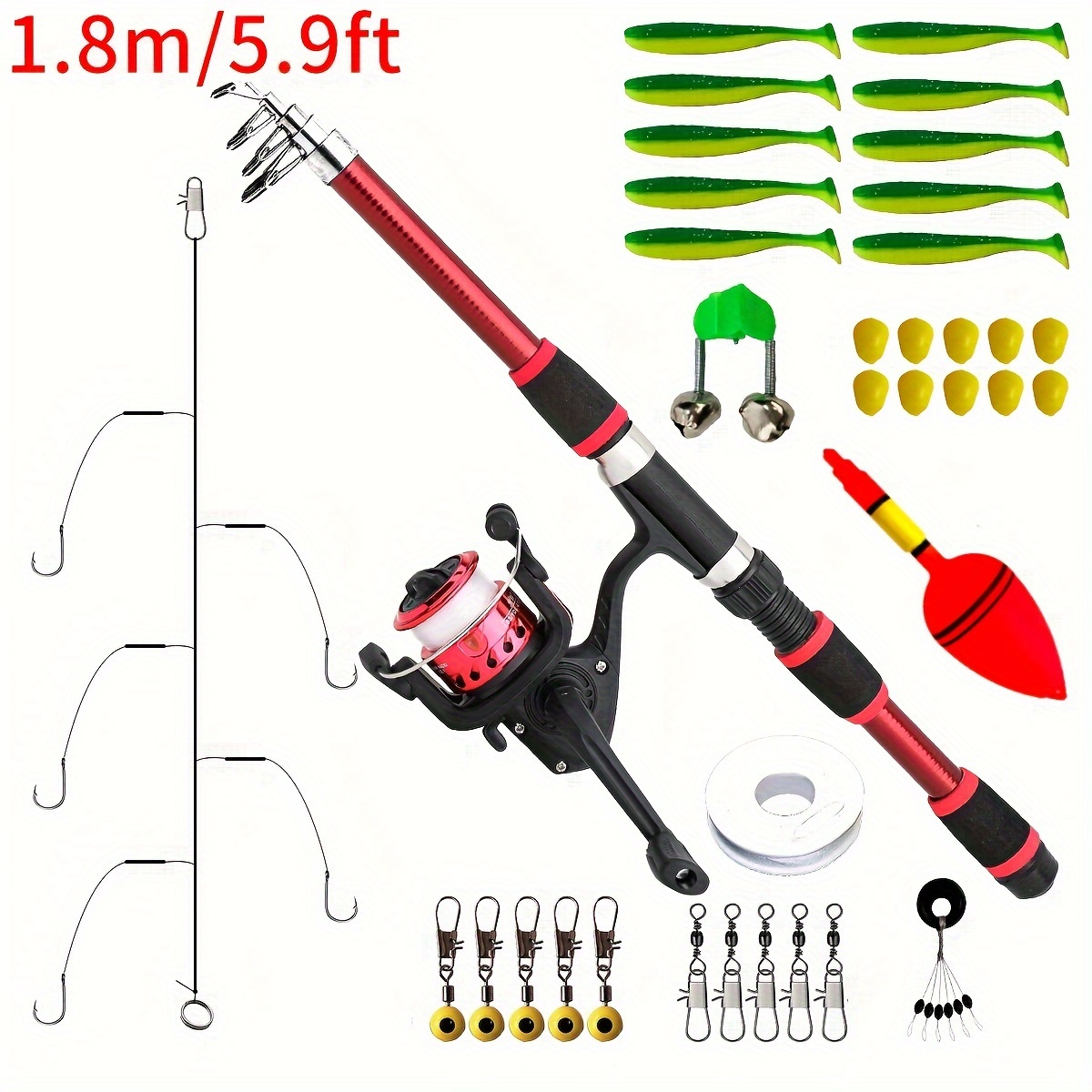 Fishing Rod,1.8M Portable Telescopic Fishing Rod and Reel Ultralight Nylon Beginner with Accessories Freshwater Kit (Plastic Fishing Reel) Fishing Whe Achort Telescopic Fishing Rod 1.8m and Spinning Reel Combo Set, Portable  Fishing Pole Kit with Fishings Line, Fishing Lures Kit \u0026 Accessories and