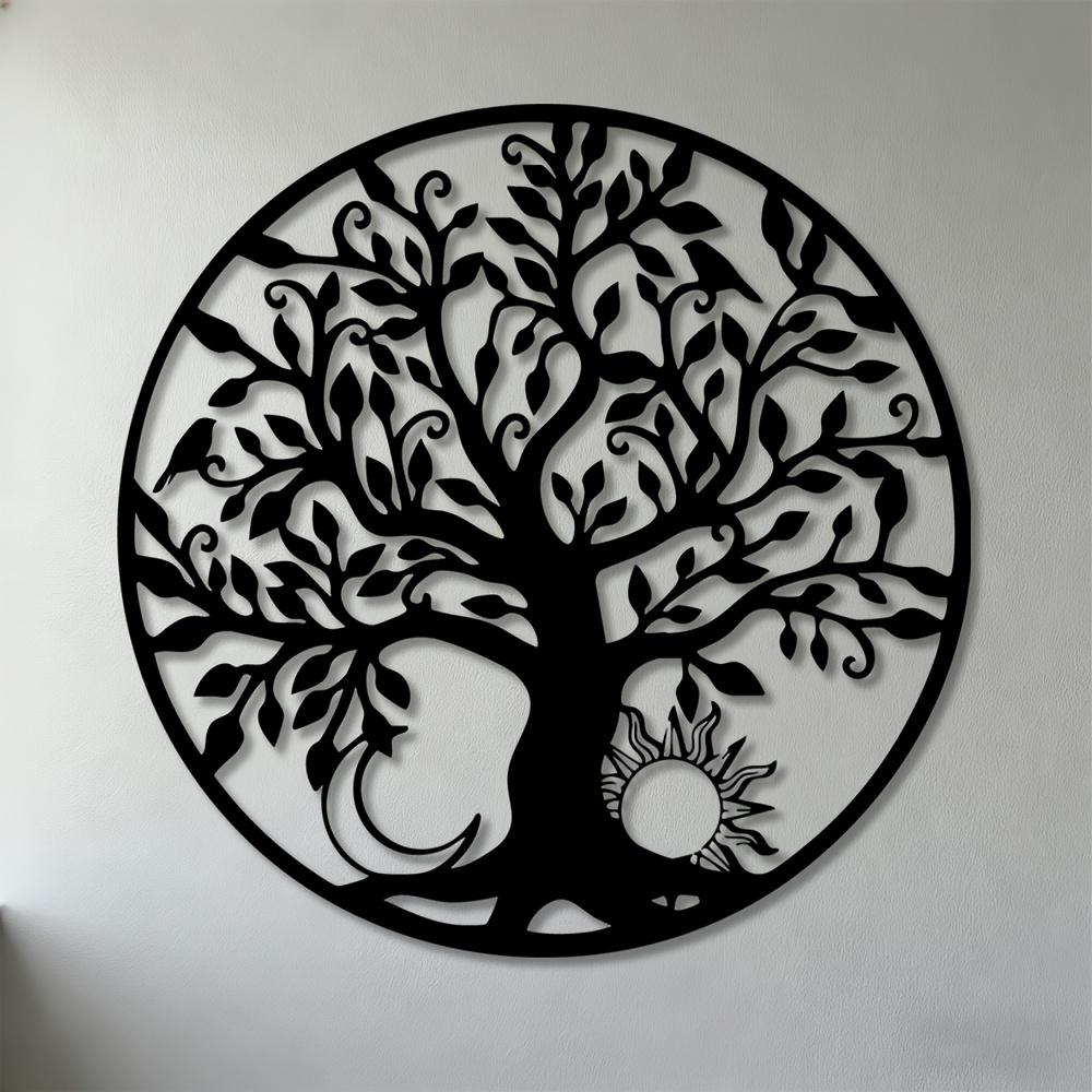 TEMU 2d Flat, 1pc, 2d Plane, Wall Sculptures, Tree Of Sun And Moon Metal Wall Art, Perfect For Living Room, Bedroom, Office Decoration, 2d Flat