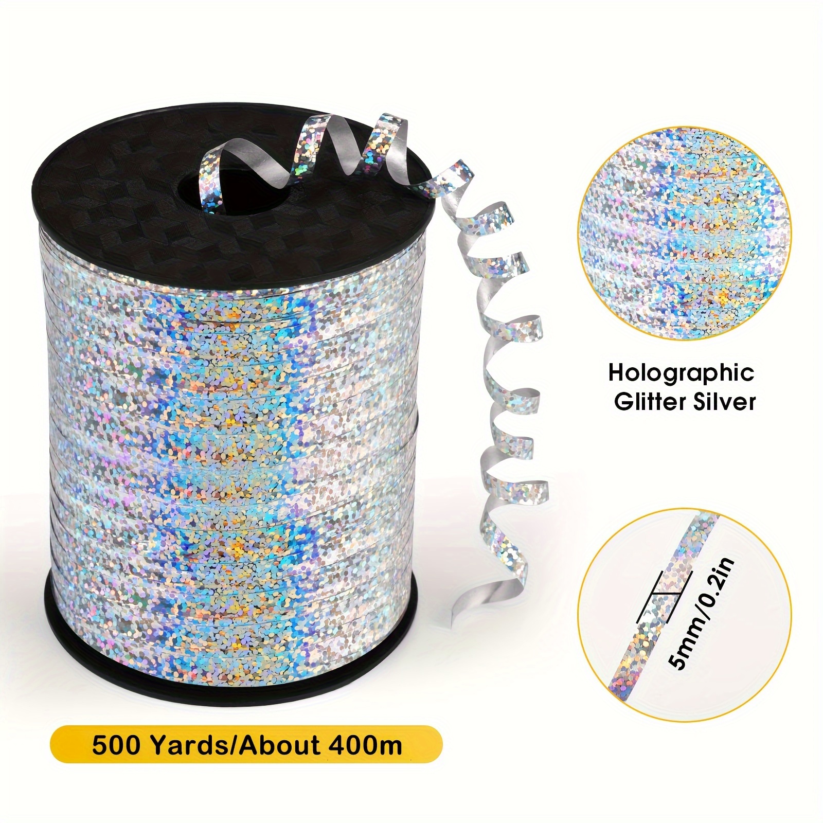 TEMU 1 Rolle, 250/500 Yards Glänzendes Metallisches Silberband, Silbernes Lockenband für Geschenkverpackung, Ballonschnur, Ballonband, Metallisches