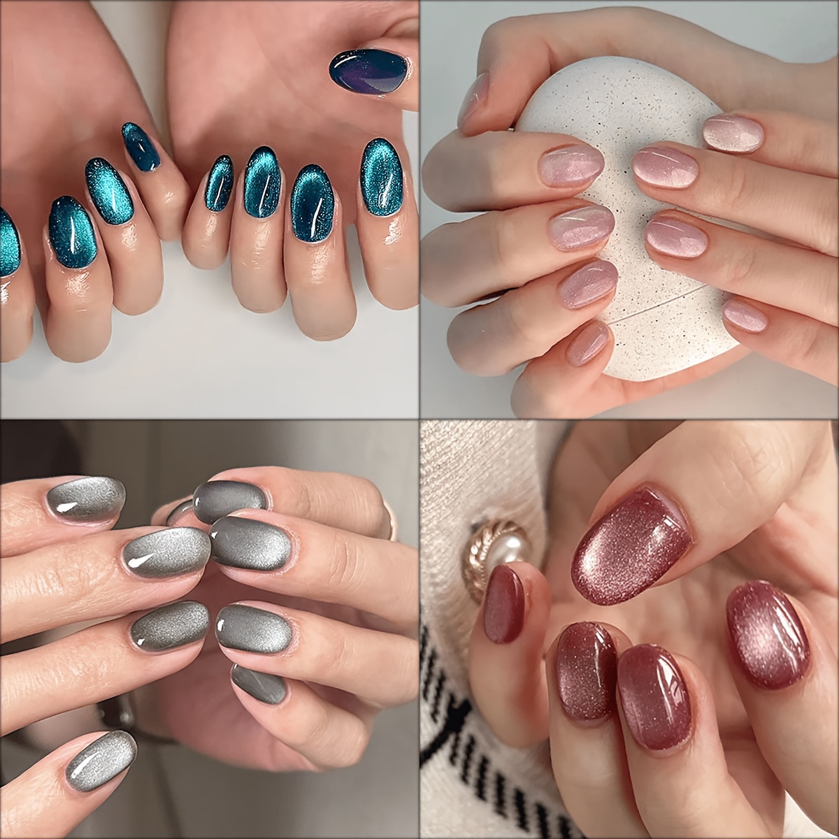 TEMU 96pcs Short Oval Cat Eye Nail Tips Suitable For Women' Wear & Nails - Full Cover Removable Press- False Nails With Glossy, Mixed Colors, Short