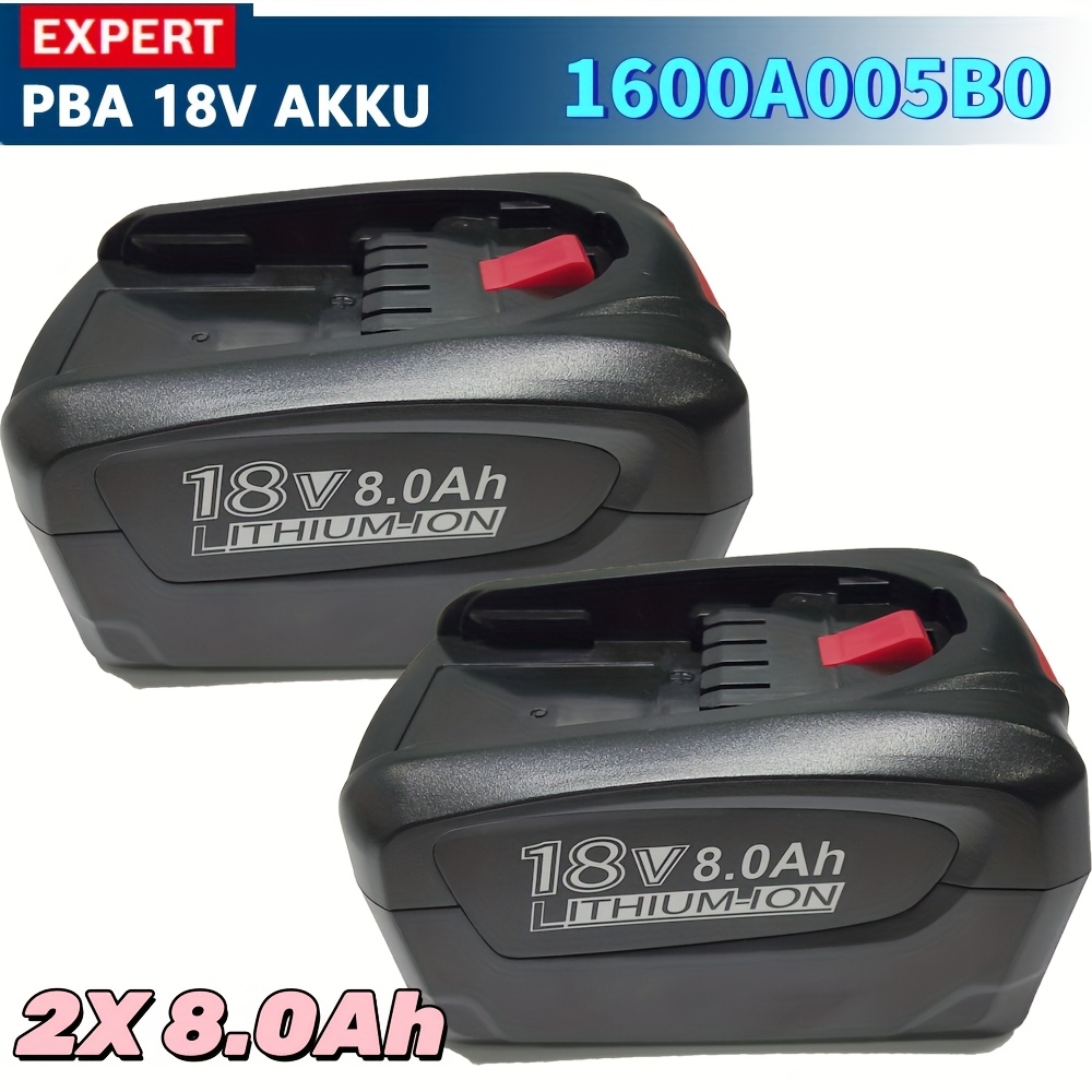 Image of 2pack 18v 8.0ah 1600a005b0, 17002207, 17004934, 17006127, 8000mah Battery Replacement For 18v Psb 18 Li, Pst 18 Li, Psr 18 Li, Pst 18 Li Pba Replaces 18v Pba Psb Psr Battery
