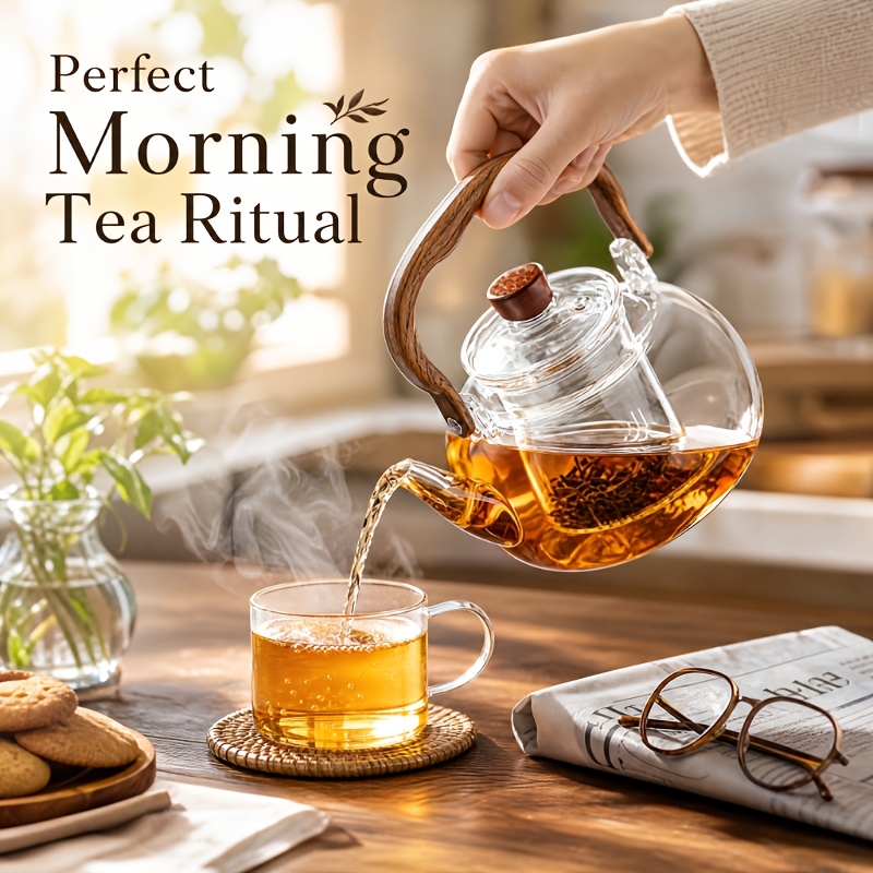 1pc 1000ml/34oz Heat Resistant Glass Teapot with Removable Infuser, Clear Tea Kettle for Loose Leaf, Fruit & Floral Tea, Summer Cold Brew Pitcher, Stovetop Safe, Aesthetic Glassware Gift for Home & Office, Durable Borosilicate Glass Teapot, Christmas