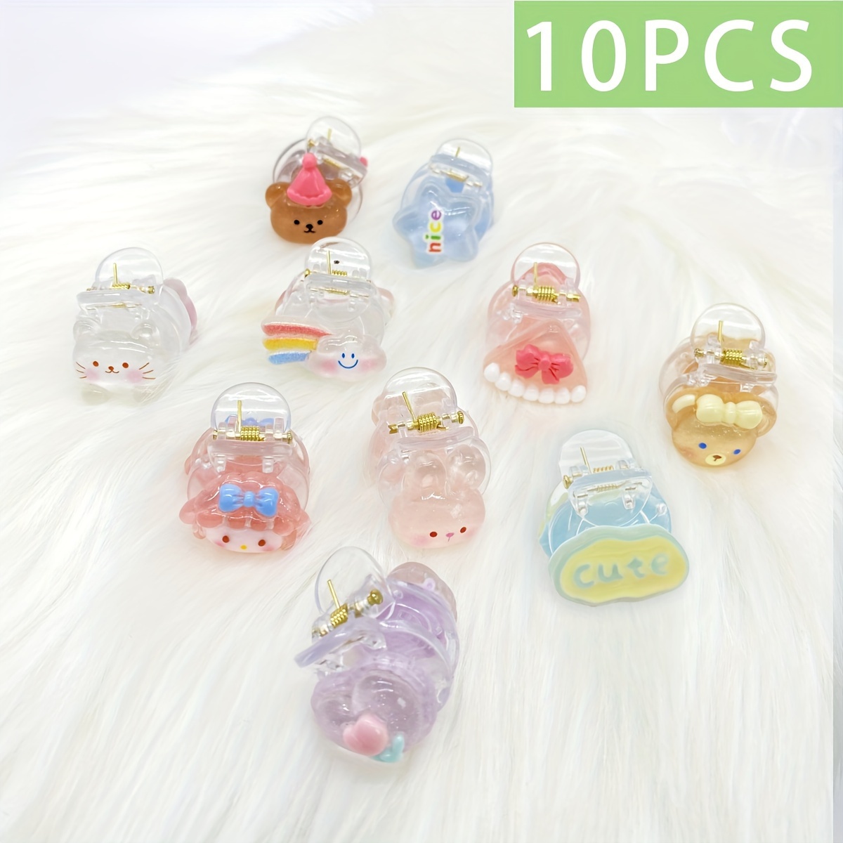 

10pcs Girls' Hair Claw Clips - Anti-slip, Resin & Plastic, Designs With Bear, Rabbit, & More - Ponytails, All - Ideal Gift , Hair Accessories For Girls