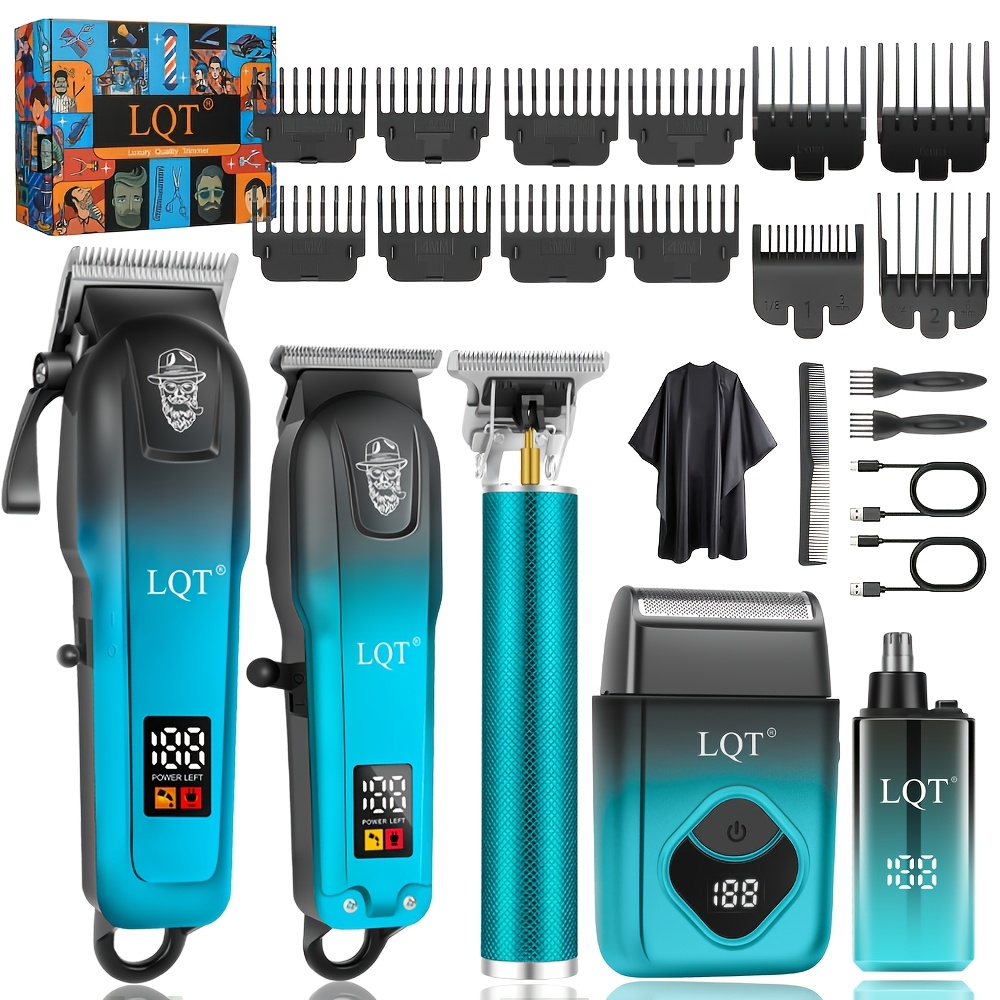 TEMU Lqt 2pcs/5pcs Men' Set! Professional Hair Trimmer, Nose Hair Trimmer, Electric Razor, Multi-functional Use, Multiple Accessories, Full Set