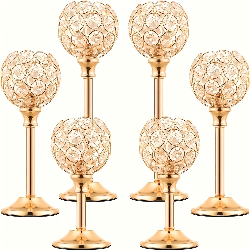 TEMU 6pcs Crystal (candles Not Included) 3 Sizes Tea Light Candle Holders Suitable For Wedding Table Centerpiece, Table Decoration, Fireplace
