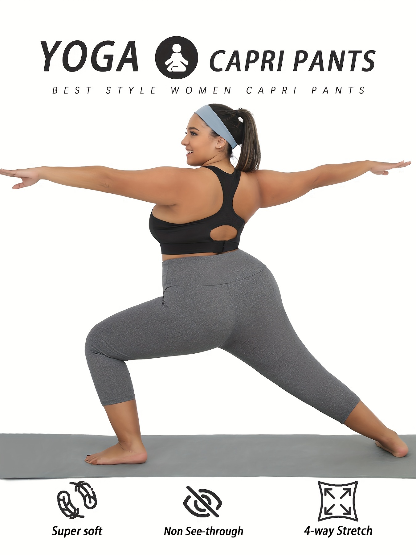 Plus Size Leggings For Women, Super Soft High Waisted Tummy Control Yoga Capri Pants, No See Through Workout Running Leggings
