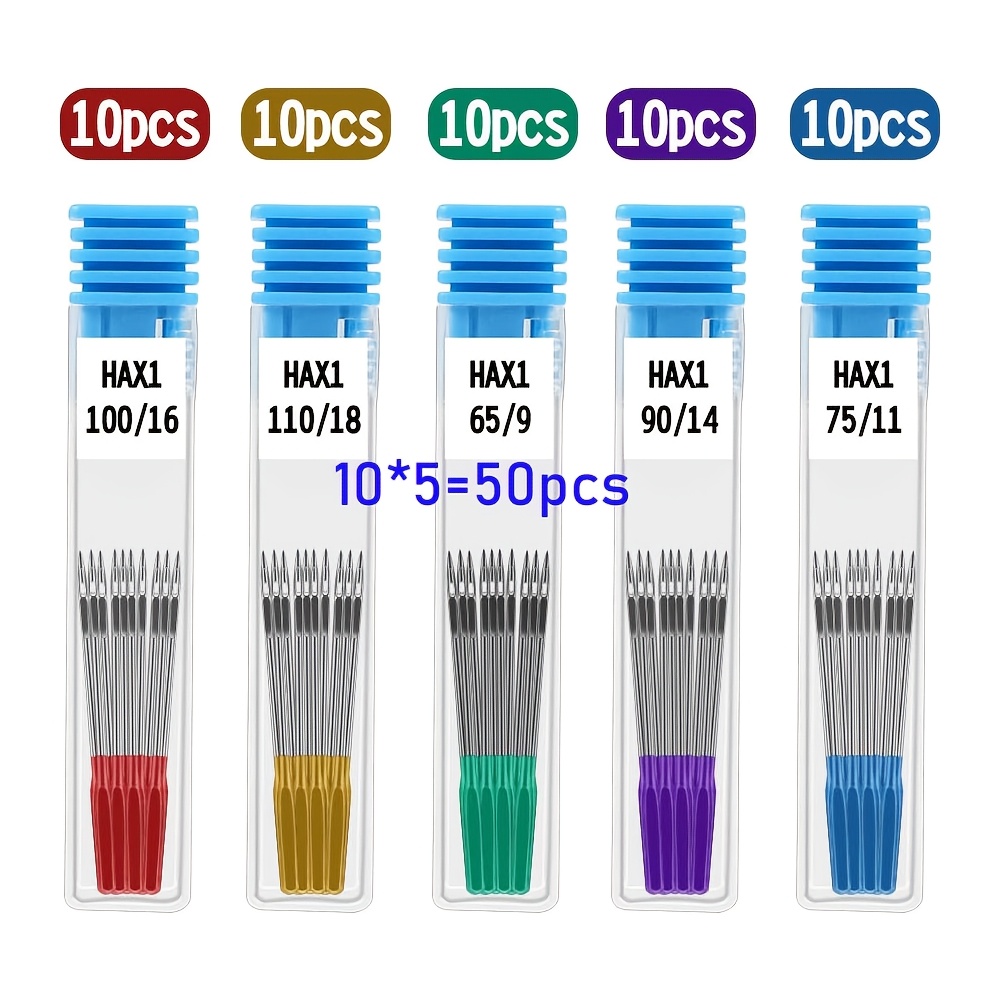 Image of 50pcs Universal Point Needles 5 Sizes Hax1 65/9, 75/11, 90/14, 100/16, 110/18 For /brother/ Household Sewing Machine