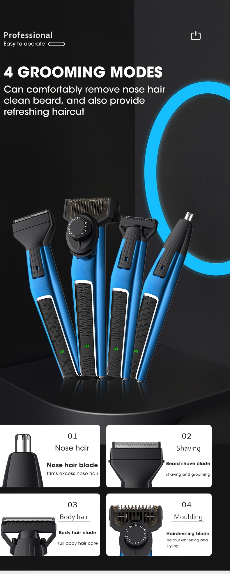 beard trimmer for men 3 in 1 hair clippers for men kit nose hair trimmer micro shaver mens grooming kit cordless electric hair trimmer led display Product details 1
