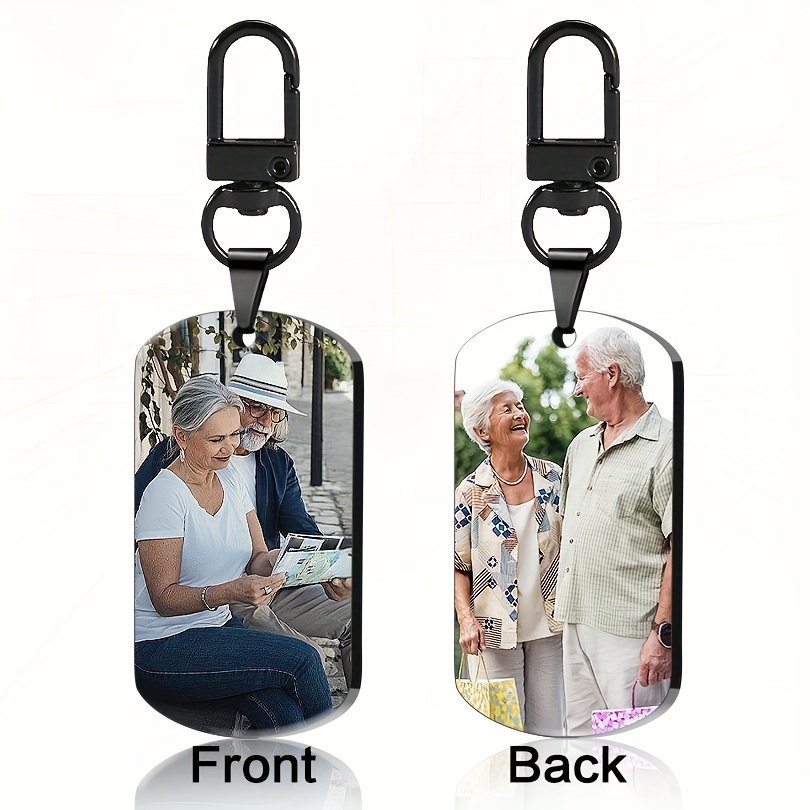 

Custom Photo Stainless Steel Keychain - Personalized Dog Tag For Couples & Family, Perfect Gift For Grandparents Day