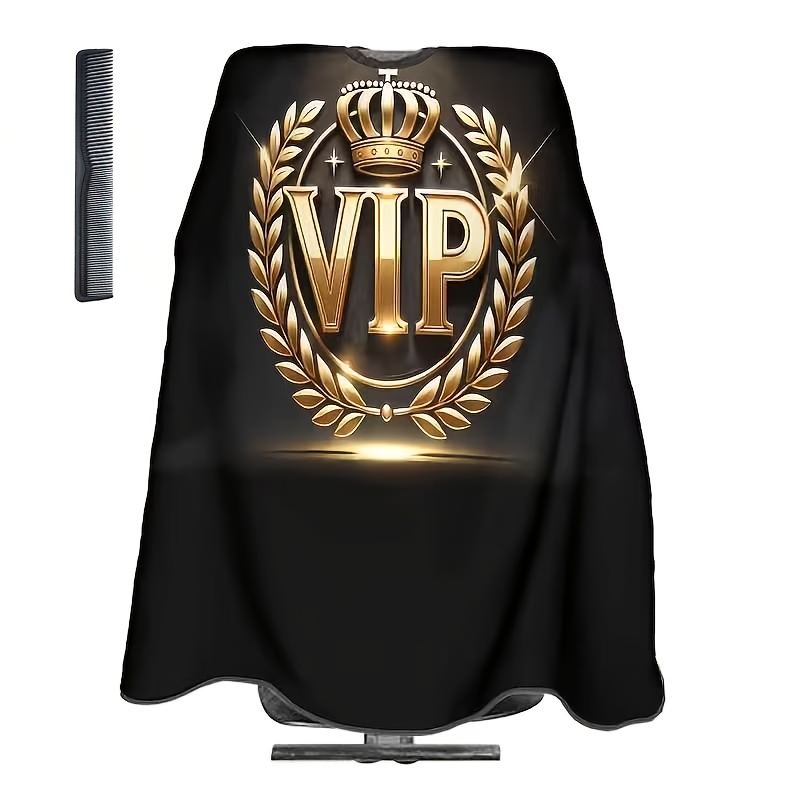 TEMU Vip Printed Salon Hair Cape With Hairbrush, Professional Hairdresser Apron, Hairdressing Tools For Salon And Home Use, Protecting Clothing From