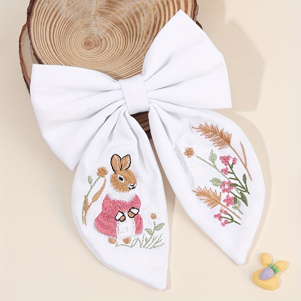 Image of 1pc Embroidery Bow Clip For Girls Cute Rabbit Bow Hairpin Fashion Hair Accessories For Girls Easter Ramadan Spring Summer