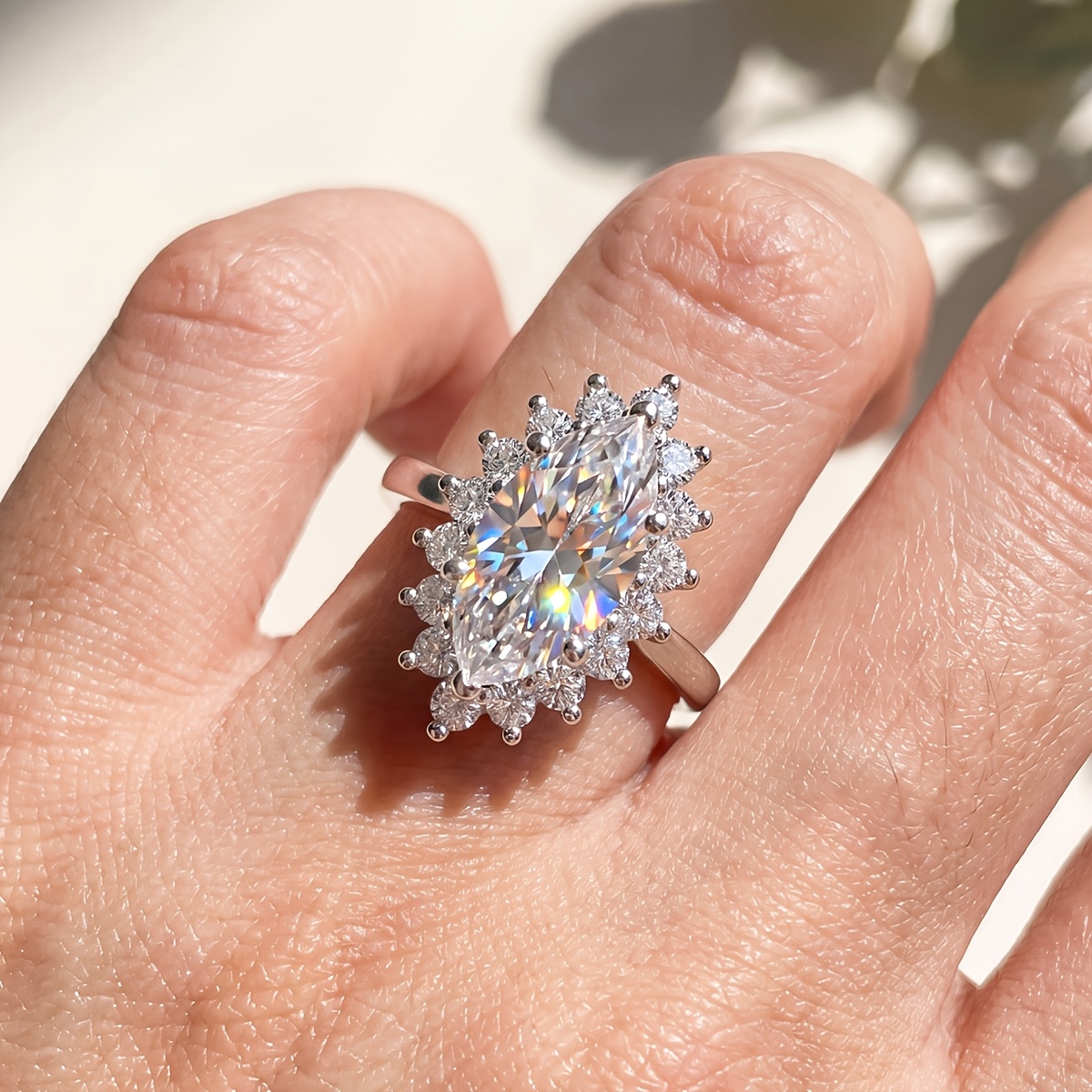 Women's Marquise Halo Engagement Ring, Luxurious Wedding Gift