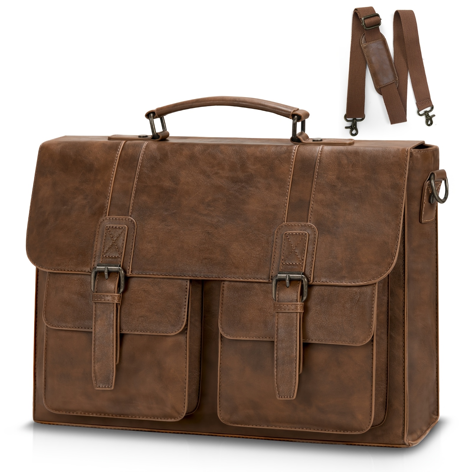 Image of Rainsmore Men's Briefcase Messenger Bag 15.6 Inch Laptop Bag College Style Pu Handbag Dark Brown