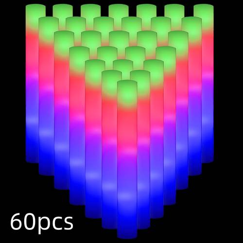 50pcs 60pcs colourful flashing led foam glow sticks 3 mode flashing led light sticks that glow in the dark party supplies for weddings birthdays concerts christmas and halloween party supplies gift set