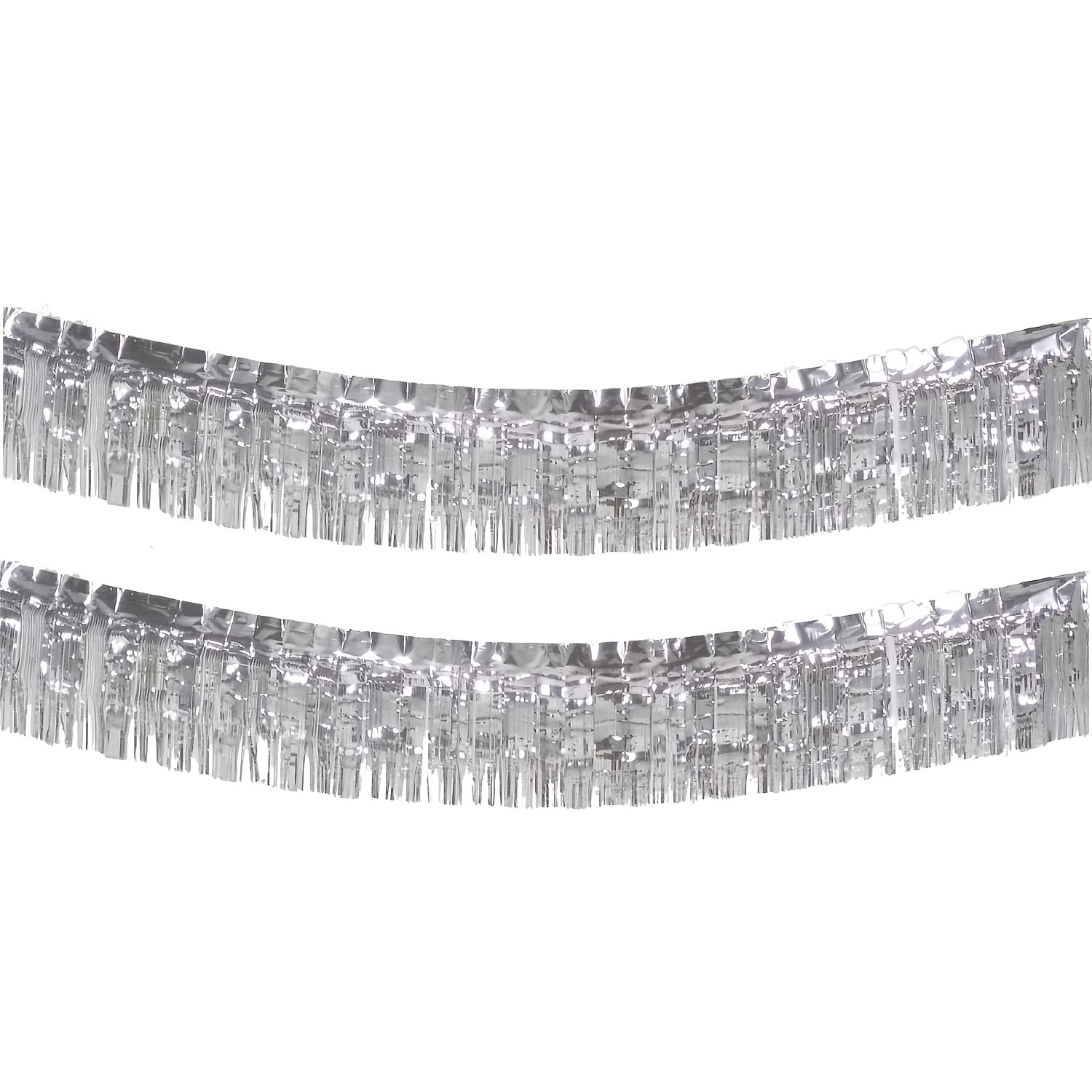 Image of 2pcs 20-foot Metallic Foil Tinsel Fringe Garland Ribbon, Shiny Silvery Pendant Ribbon, For Wedding Birthday Party Decorations, Easter, Christmas, New Year