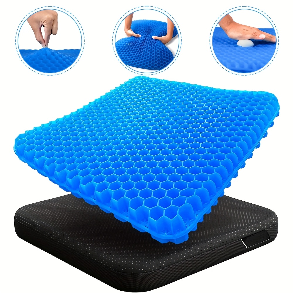 Cooling Gel Pillow - Breathable Honeycomb Design Double-Layer Square Ice Pad with Removable Fabric Cover, 42x36x3.5cm, Multi-Use for Car Seat & Bed, No Power Needed, Hand Wash Only, Blue, Cooling Pillows for Sleeping,   Accessory, Nontoxic Material
