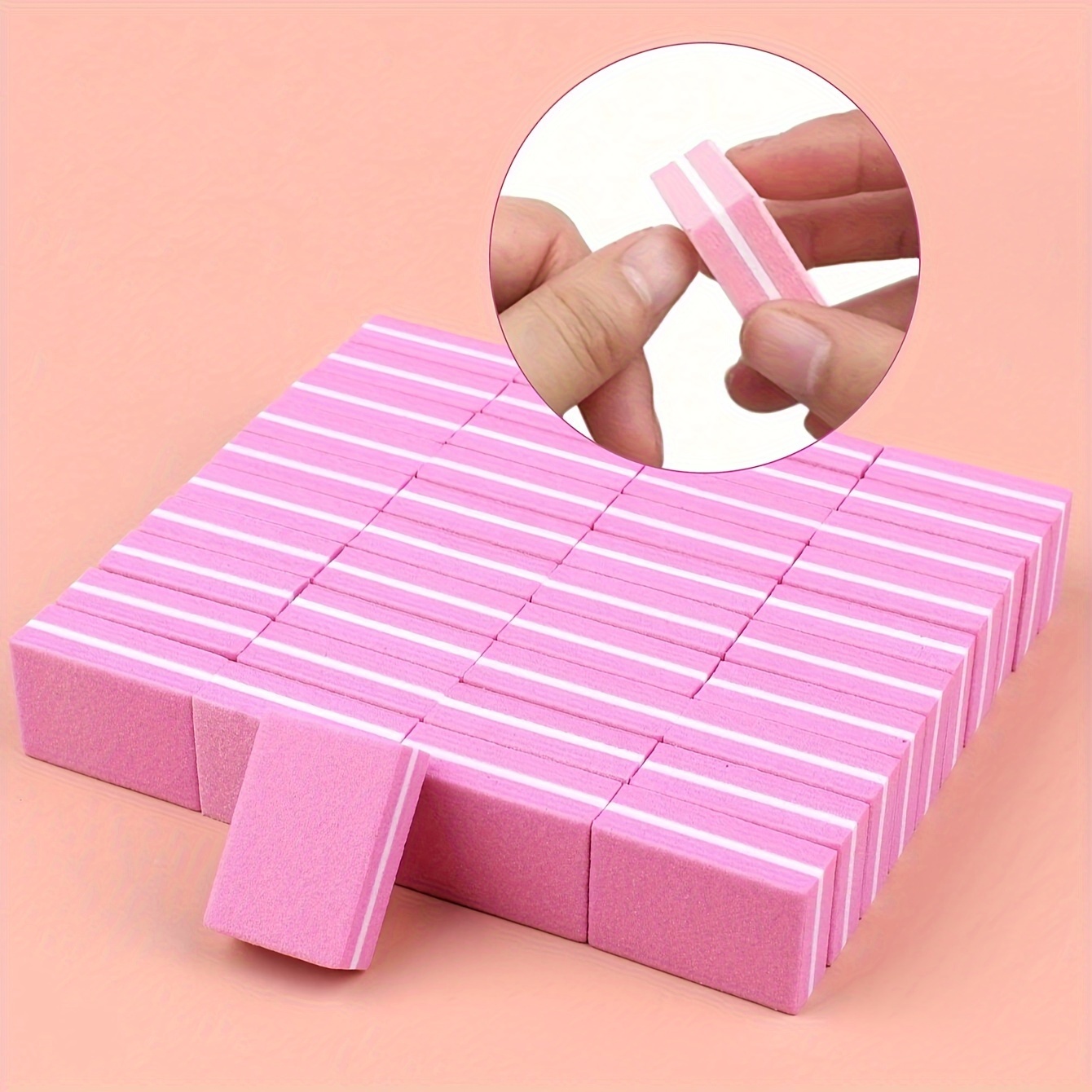 

20pcs Pink Blocks - 180/ Grit Sponge Sanding Strips For Manicure & Pedicure, Nail Care Tools