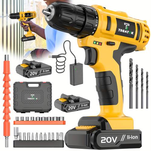 20v cordless drill set with 18 1 clutch settings high torque motor and rugged design built for heavy duty drilling and screwdriving in wood metal drywall and concrete for construction installation and workshop use