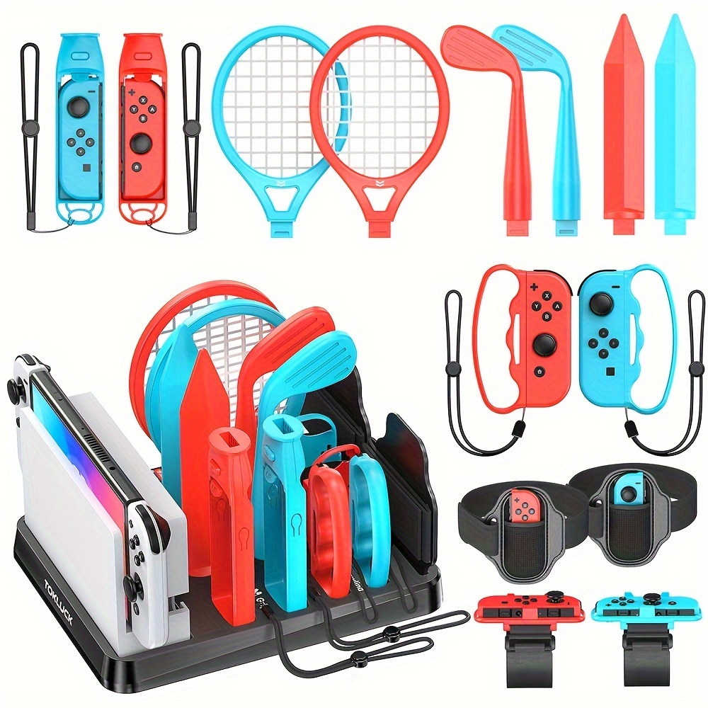 

15-in-1 Sports Kit For Switch, Including A Desktop Storage Stand For Accessories.