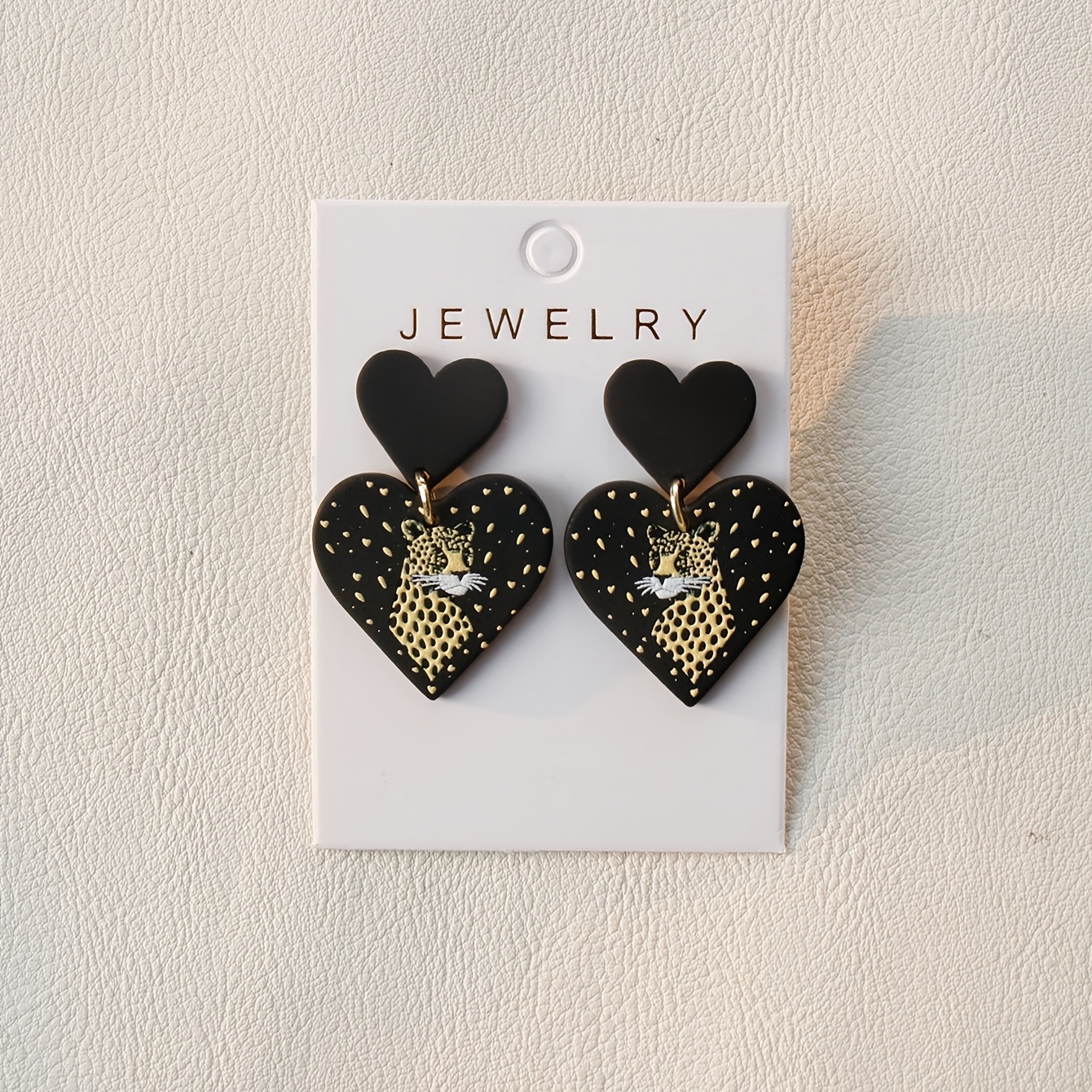 TEMU 1 Pair Sexy Leopard Graffiti Black Heart Acrylic Pendant Earrings Women's Vacation Party Gift
