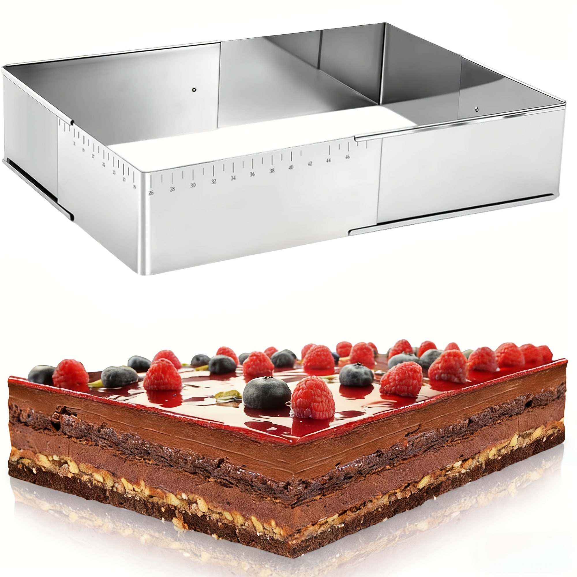 1pc Rectangular Adjustable Baking Frame ( 25×18 Cm / Expanding 46×33 Cm) — Stainless Steel Rectangular Baking Mold — Stable Size Cake Mold Cube For Baking And Making Cakes