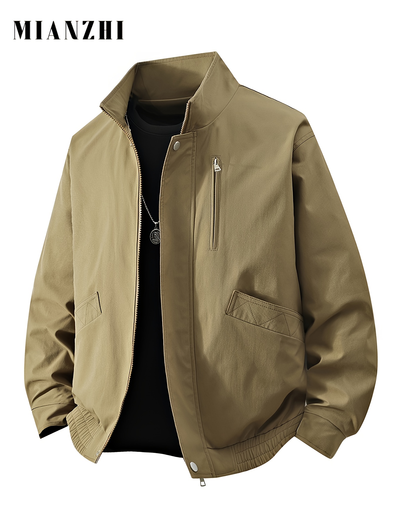   Men S Japanese Retro Jacket - Black Zip-Up Coat with Stand Collar, Lightweight Workwear Outerwear for Spring/Fall, Formal & Casual Events - Non-Stretch Fabric Casual  , Lightweight Jacket, Casual Attire,  , Durable Construction, Functional Pockets, Stylish Men