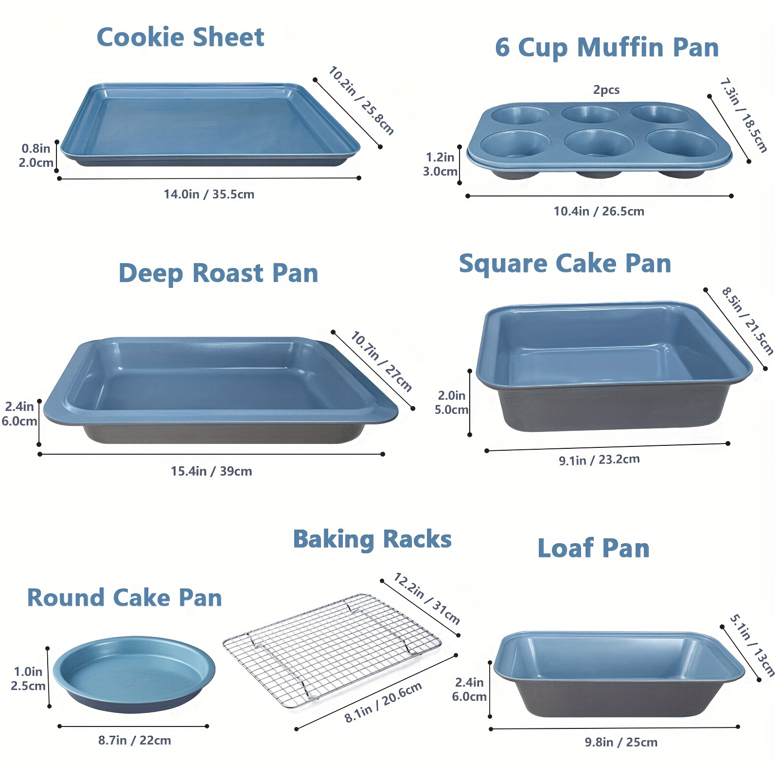 TEMU Baking Pans Set With Nonstick Coating - Ultrathick Professional 8-piece Pans Including Cookie Sheet, Muffin, Cake Pans, And Cooling Rack - Heavy Duty, Dishwasher Safe