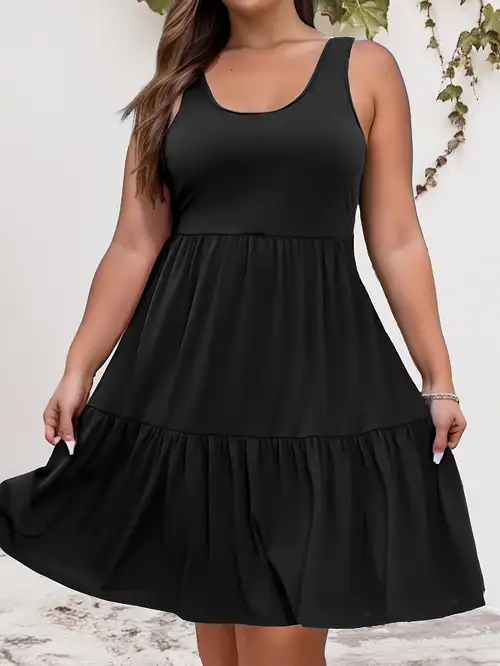 Plus Size - Plus Size - Plus-Size Women'S Dress with a Round Neck, Pleated Design, Stretchy, Casual, Elegant, Comfortable, Cool, Sleeveless A-Line Dress Plus Size - Plus Size - Plus-Size Women'S Dress with a Round Neck, Pleated Design, Stretchy, Casual, Elegant, Comfortable, Cool, Sleeveless A-Line Dress