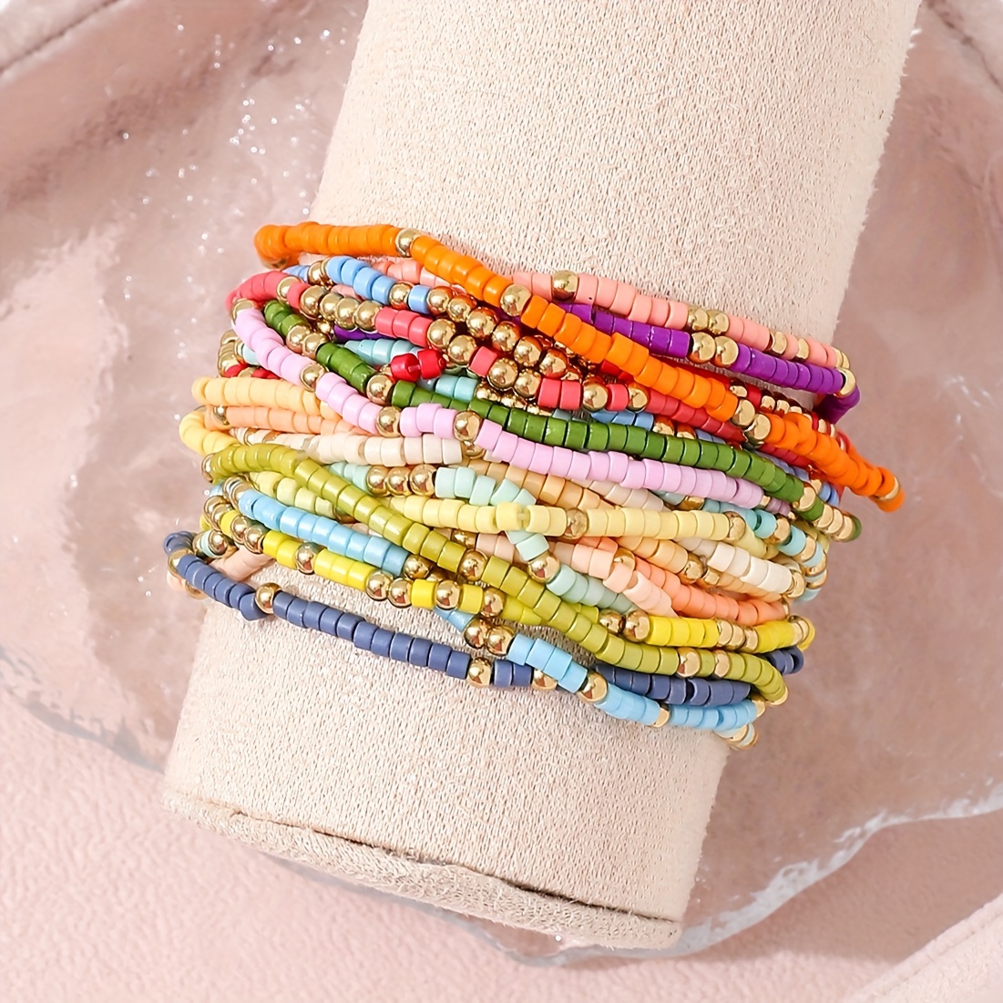 Versatile 19 Piece Beaded Bracelet Set, Mixed Glass and Plastic Beads