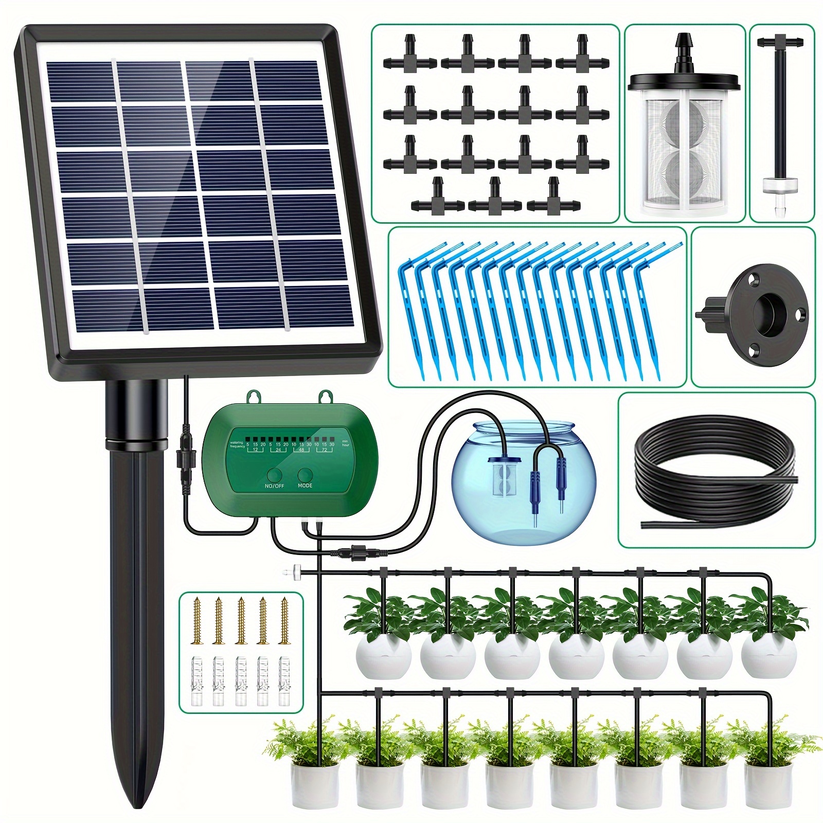 

Solar Irrigation System For Garden Watering System, 2024 Latest Drip Irrigation Kit For Potted Plants, Supported Automatic Watering System For The Balcony, The Plant Bed And The Green House