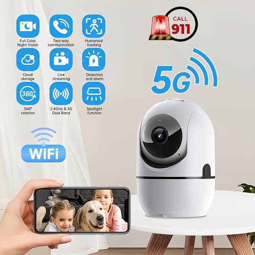 4mp 360°室内智能安全摄像头,360 °平移/倾斜家庭安全摄像头,5ghz和2.4ghz狗狗摄像头,带高清视频、双向音频,夜视功能,人体形状运动检测和宠物监控,可与 alexa 配合使用,家庭安全摄像头