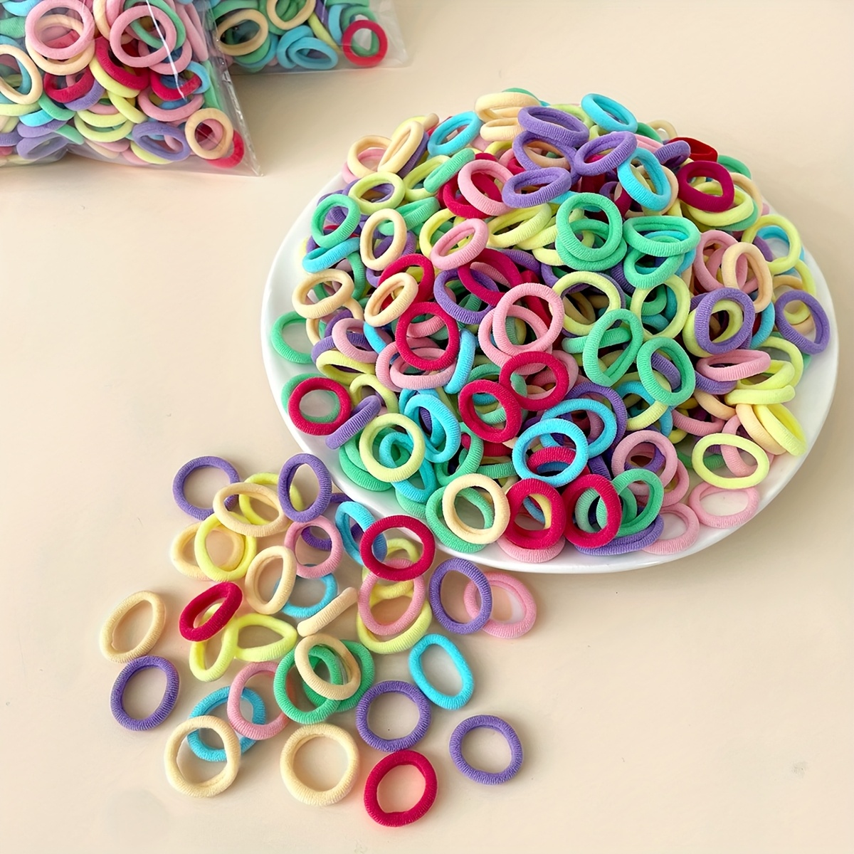 100pcs Mixed Color Sweet Candy Style Small Rubber Band Headband