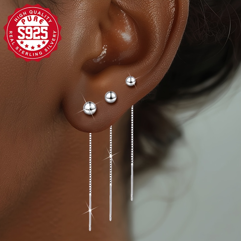 S925 Sparkling Bead Dangling Earrings