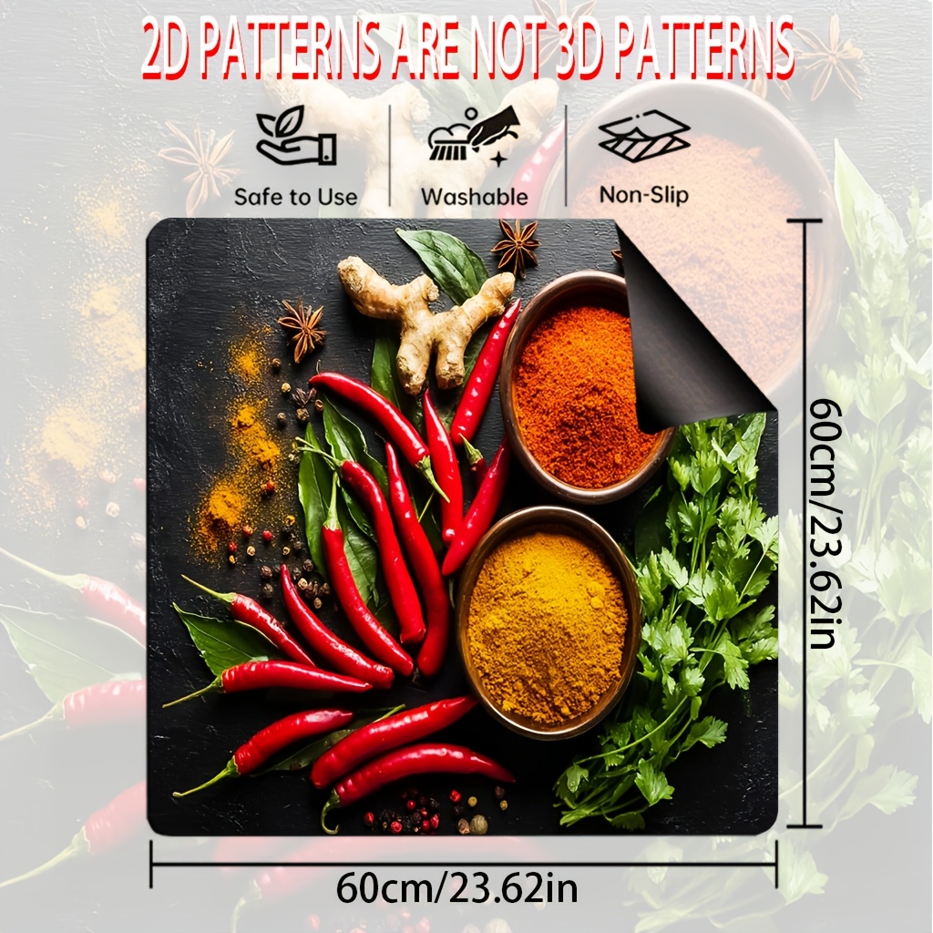 TEMU 1pc, 2d Flat Printing, Chili Spice Pattern Stove Top Cover & Protector, Kitchen ,suitable For Stove Mat, Kitchen Countertop Protector, Stove Top