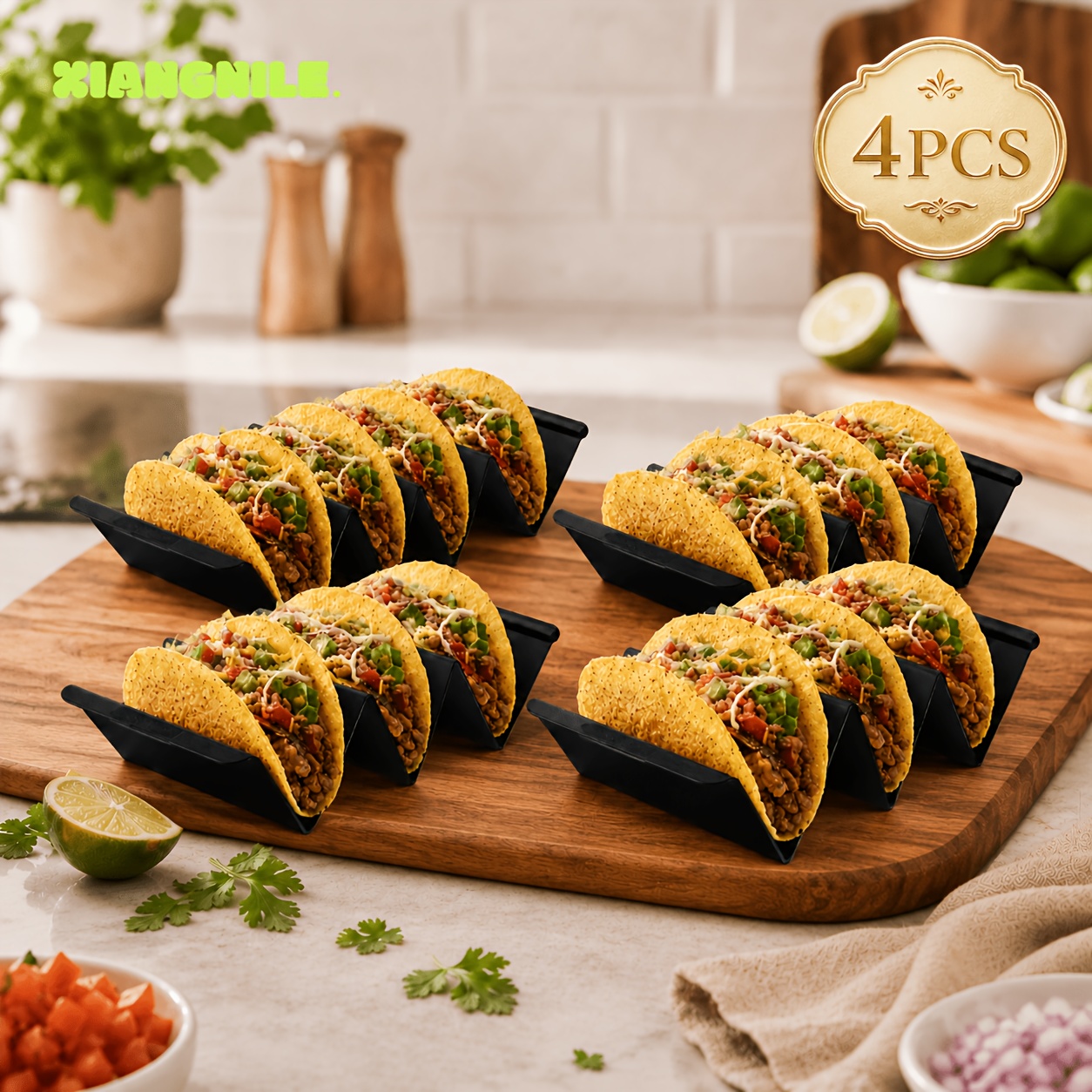TEMU 4pcs, Black Plastic Durable Tacks, Corn Tortilla Racks, Triangular Style, Washable, Reversible