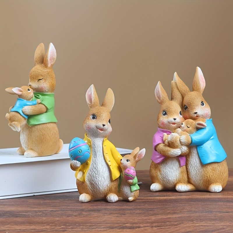 4 pezzi-modello di coniglio in miniatura mini figurine di coniglietto desktop giardino paesaggio ornamento resina artigianale Pasqua carino Home Office Decor Supp  15