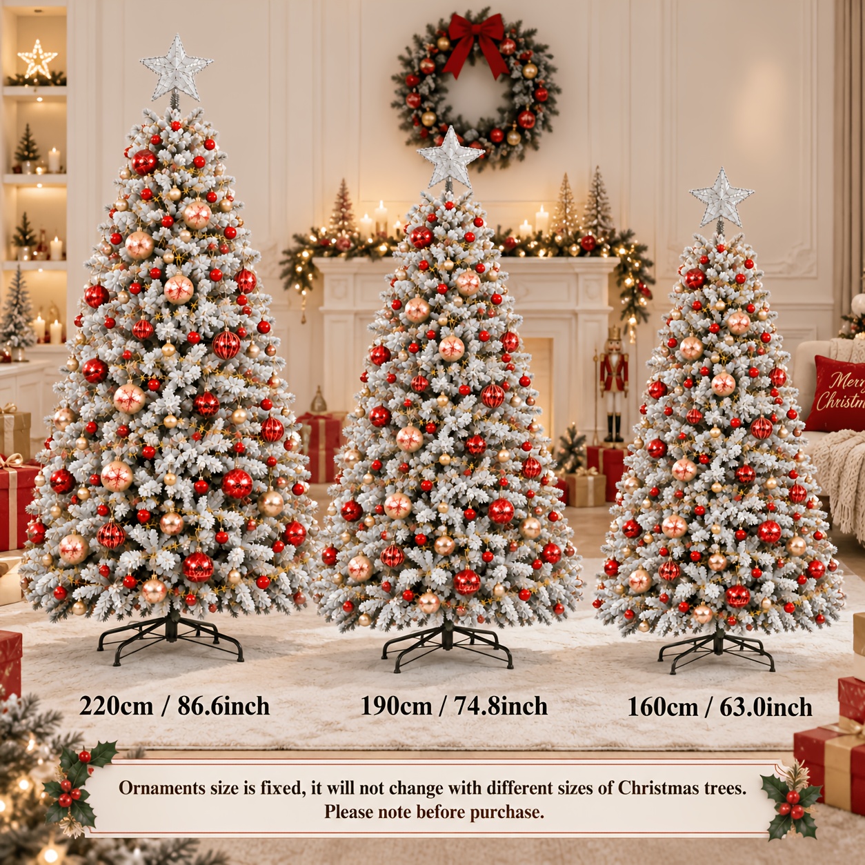 TEMU Version Premium de 96 pièces, Sapin de Noël à surface recouverte de faux flocage neigeux, inclut un ensemble complet d'ornements décoratifs que