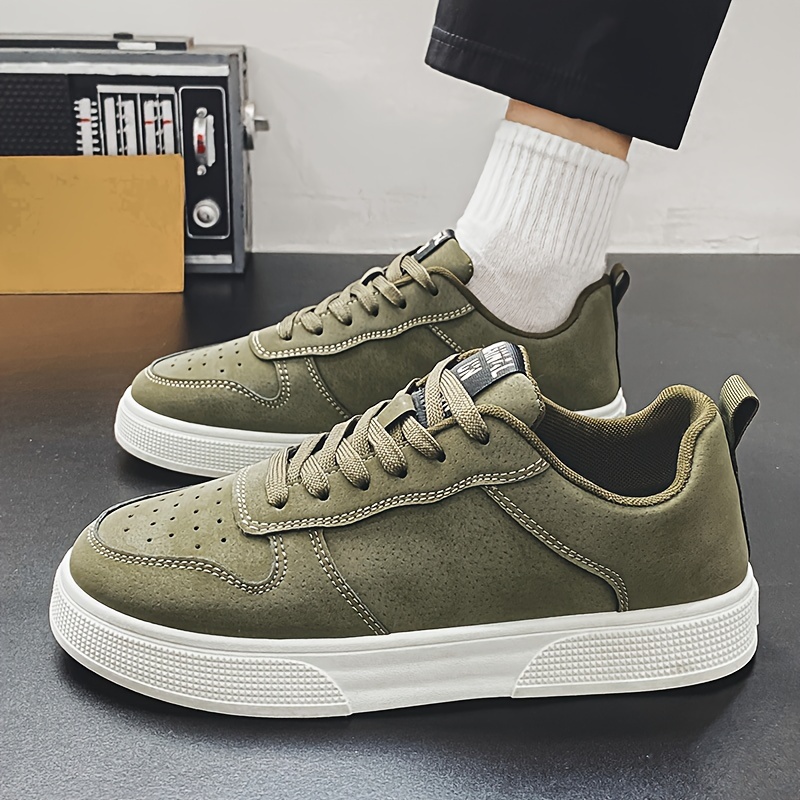 1 Pair MAINALUN Men's All-Season Casual Sports Sneakers, Solid Color Low Top Lace-Up Shoes with Faux Upper, Fabric Inner, PVC Sole, and Cloth Insole for Daily Wear and Training, Outdoor Travel, Movement Style, Leisure Style, Four Seasons, Spring/Summer, Autumn/Winter