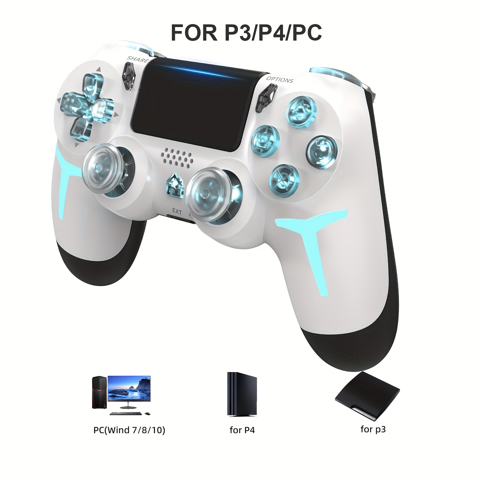 Upgraded P4 Game Controller with Lights, Long Battery Life, Touch Screen, And Six-Axis Vibration, Compatible with P3/P4/PC.