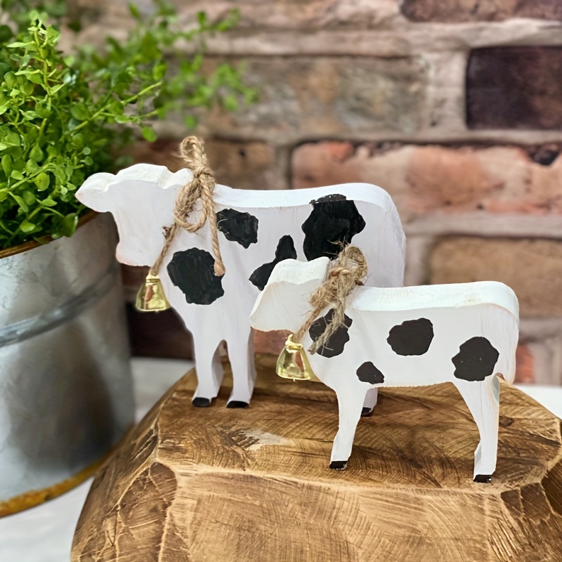 

2-piece Farmhouse Cow Table Centerpieces Set - Rustic Wooden Decor For Easter & Home, Perfect For Parties Cow Decor