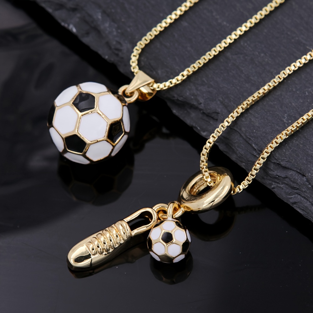 

1pc Sporty Soccer Ball & Shoe Charm Pendant Necklace, 18k Gold Plated Copper, No Mosaic - Ideal For Football Fans, Accessory Or Everyday Wear