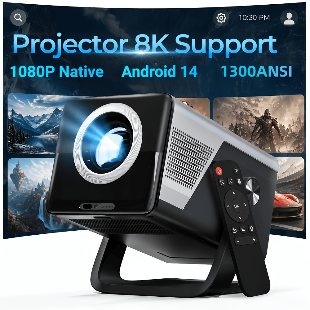 TEMU High Brightness Support 8k Hd Projector With Wifi6 And Bt5.2, Native 1080p Movie Home Theater With Auto Focus, 200'' Display For Indoor/outdoor,