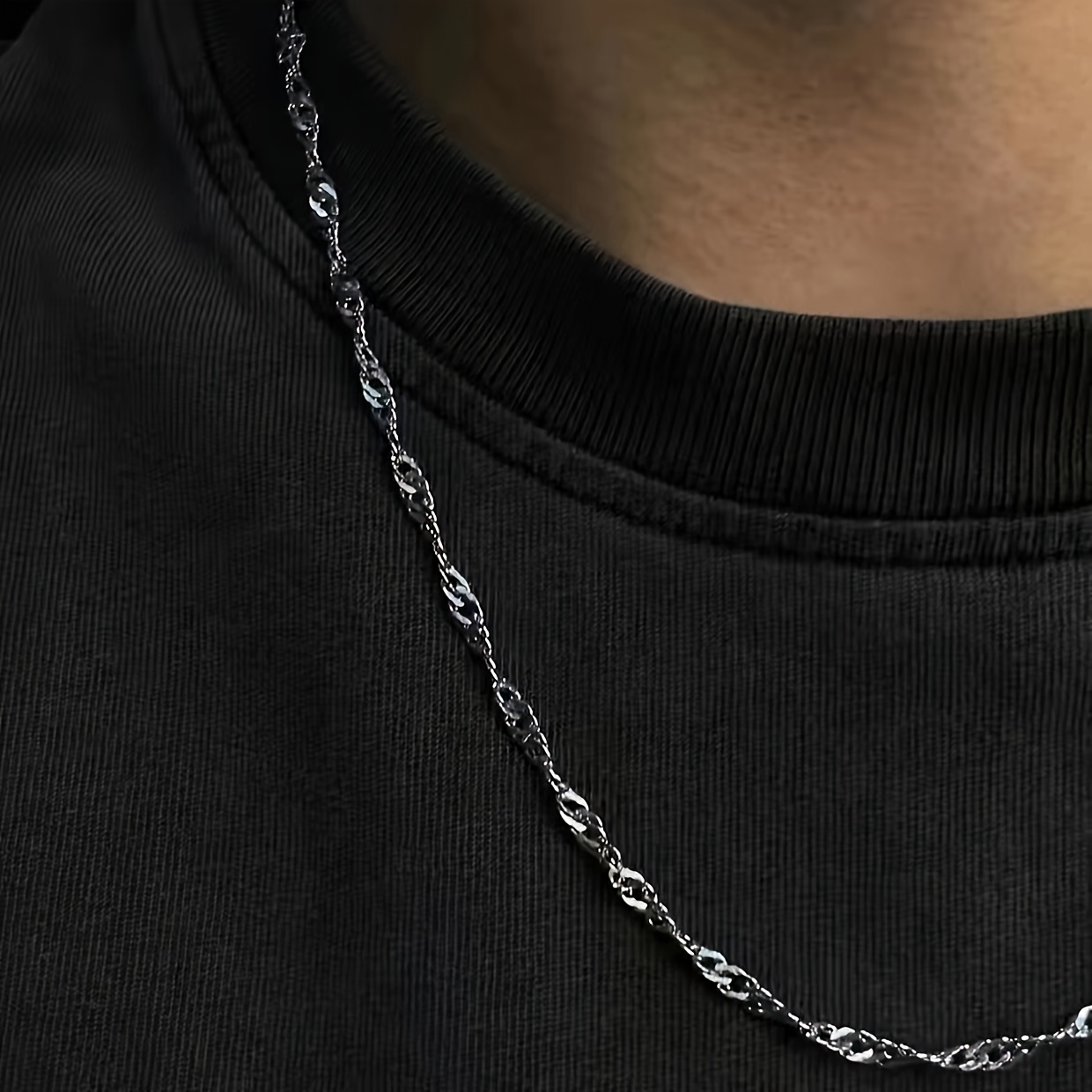 Easy 925 Silver Wavy Necklace, Hip-Hop Style