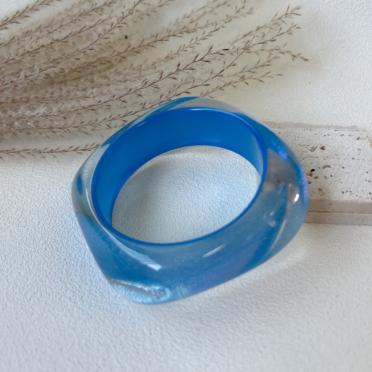 3pcs Glossy Blue Resin Women's Bracelet Set, Versatile Style